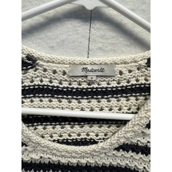Madewell Knit Crochet Pullover Blue White Nautical Sweater Small - Picture 4 of 8